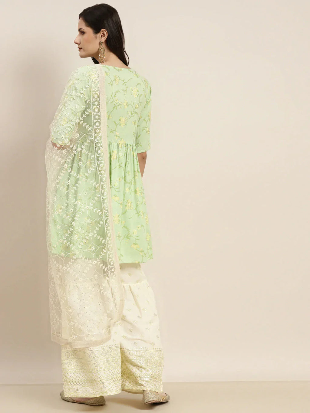 Jompers Women's Green Kurta with Sharara & Dupatta - Green | Grocsy