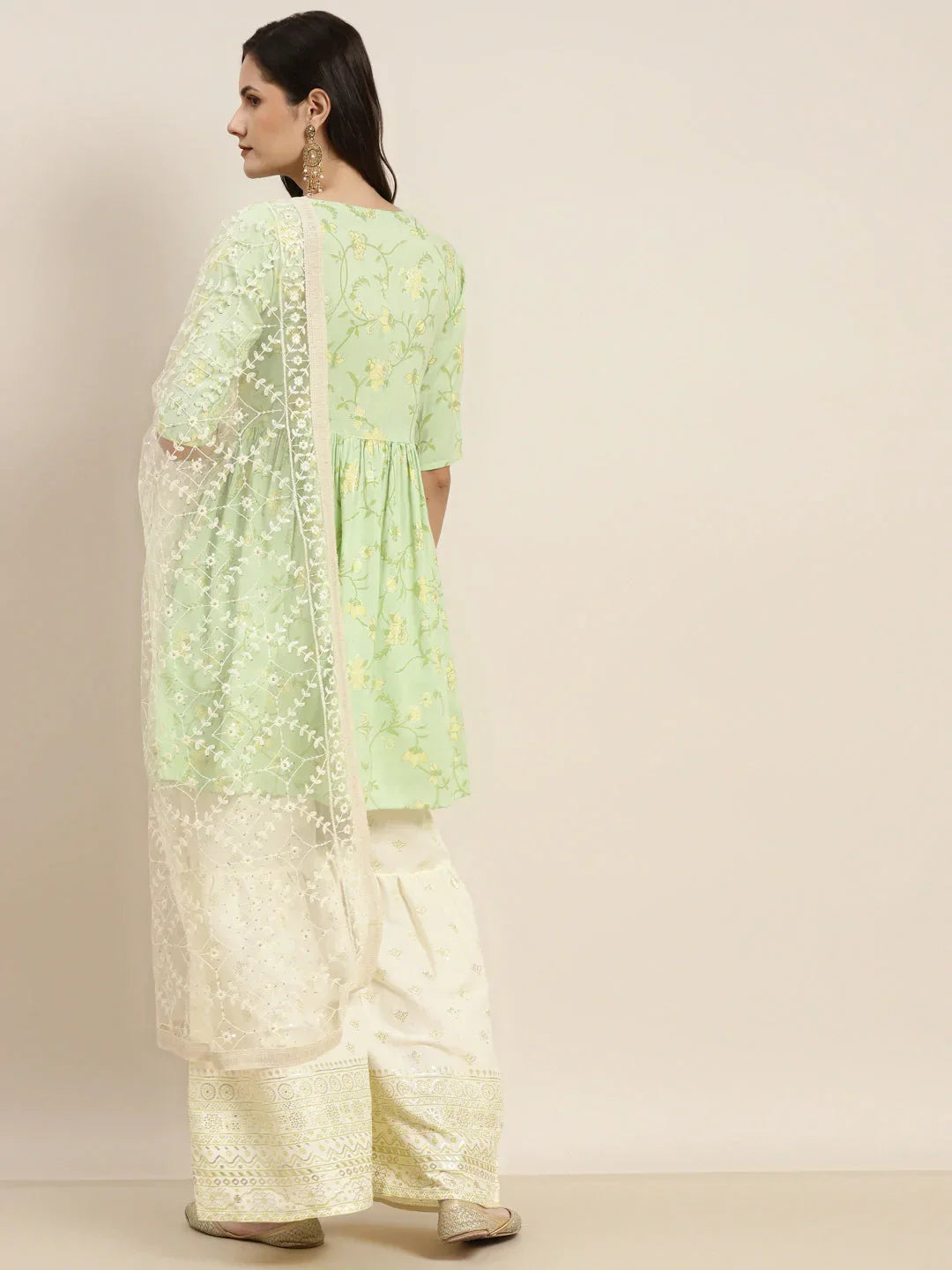 Jompers Women's Green Kurta with Sharara & Dupatta - Green | Grocsy
