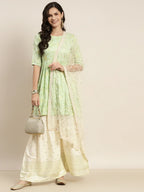 Jompers Women's Green Kurta with Sharara & Dupatta - Green | Grocsy