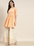 Jompers Women's Orange Kurta with Sharara & Dupatta - Orange | Grocsy