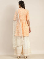 Jompers Women's Orange Kurta with Sharara & Dupatta - Orange | Grocsy