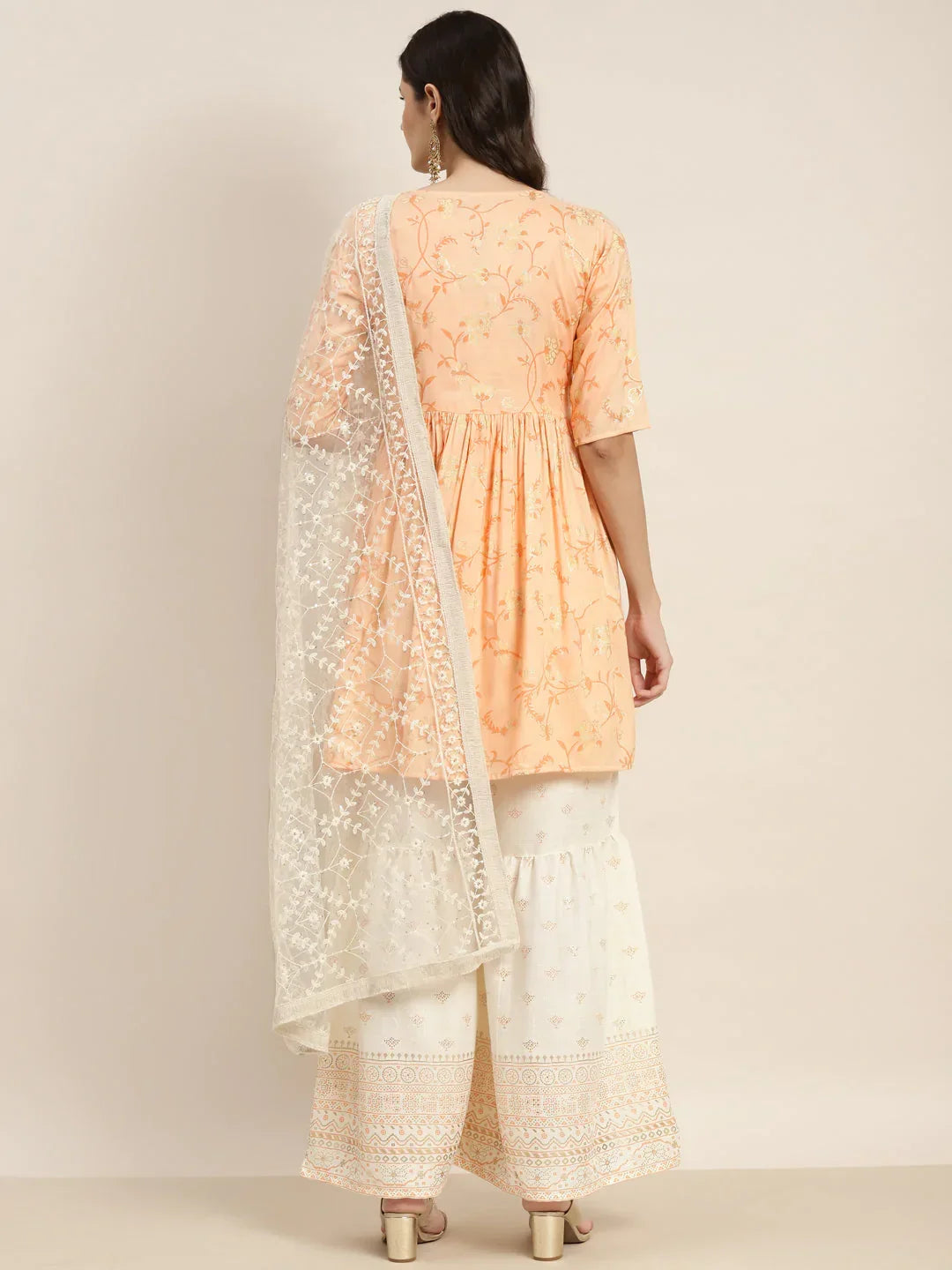 Jompers Women's Orange Kurta with Sharara & Dupatta - Orange | Grocsy
