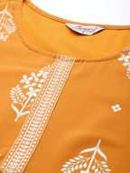 Jompers Women's Orange & Silver Ethnic Motifs Foil Printed Straight Kurta Sharara Dupatta | Grocsy
