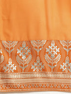 Jompers Women's Orange & Silver Ethnic Motifs Foil Printed Straight Kurta Sharara Dupatta | Grocsy