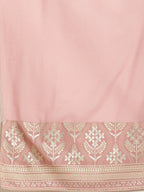 Jompers Women's Pink & Silver Ethnic Motifs Foil Printed Straight Kurta Sharara Dupatta | Grocsy