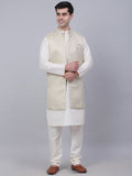 Jompers Men's Solid Kurta Pyjama With Shrug Jacket - Beige | Grocsy