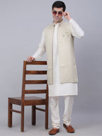 Jompers Men's Solid Kurta Pyjama With Shrug Jacket - Beige | Grocsy