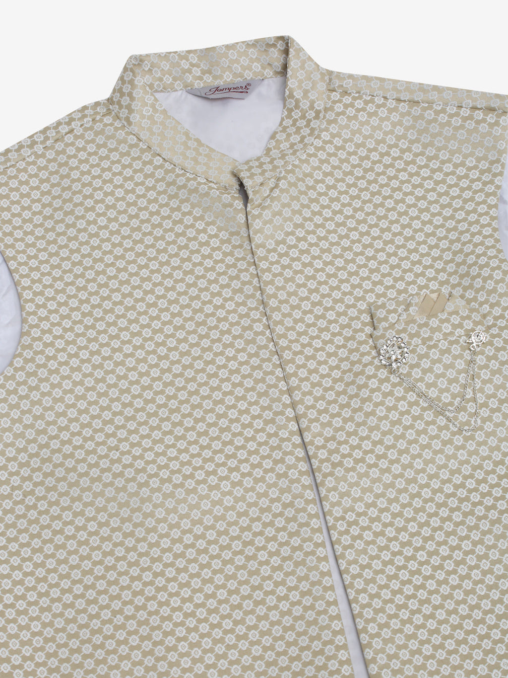 Jompers Men's Solid Kurta Pyjama With Shrug Jacket - Beige | Grocsy