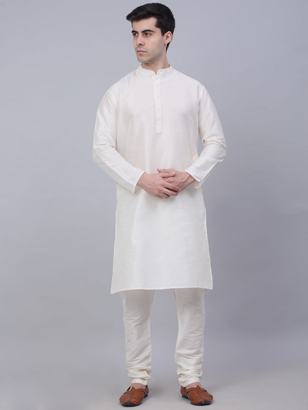 Jompers Men's Solid Kurta Pyjama With Shrug Jacket - Beige | Grocsy