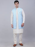 Jompers Men's Solid Kurta Pyjama With Shrug Jacket - Blue | Grocsy