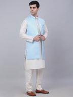 Jompers Men's Solid Kurta Pyjama With Shrug Jacket - Blue | Grocsy