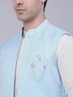 Jompers Men's Solid Kurta Pyjama With Shrug Jacket - Blue | Grocsy