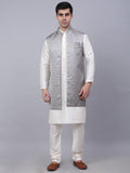 Jompers Men's Solid Kurta Pyjama With Shrug Jacket - Grey | Grocsy