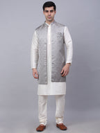 Jompers Men's Solid Kurta Pyjama With Shrug Jacket - Grey | Grocsy
