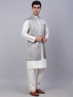 Jompers Men's Solid Kurta Pyjama With Shrug Jacket - Grey | Grocsy