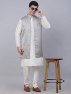 Jompers Men's Solid Kurta Pyjama With Shrug Jacket - Grey | Grocsy