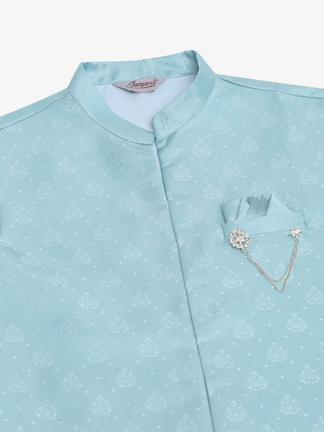 Jompers Men's Solid Kurta Pyjama With Shrug Jacket - Sky Blue | Grocsy