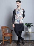Jompers Men's Digital Print and Zari Work Nehru Jacket With Kurta Pyjama Set - Blue | Grocsy