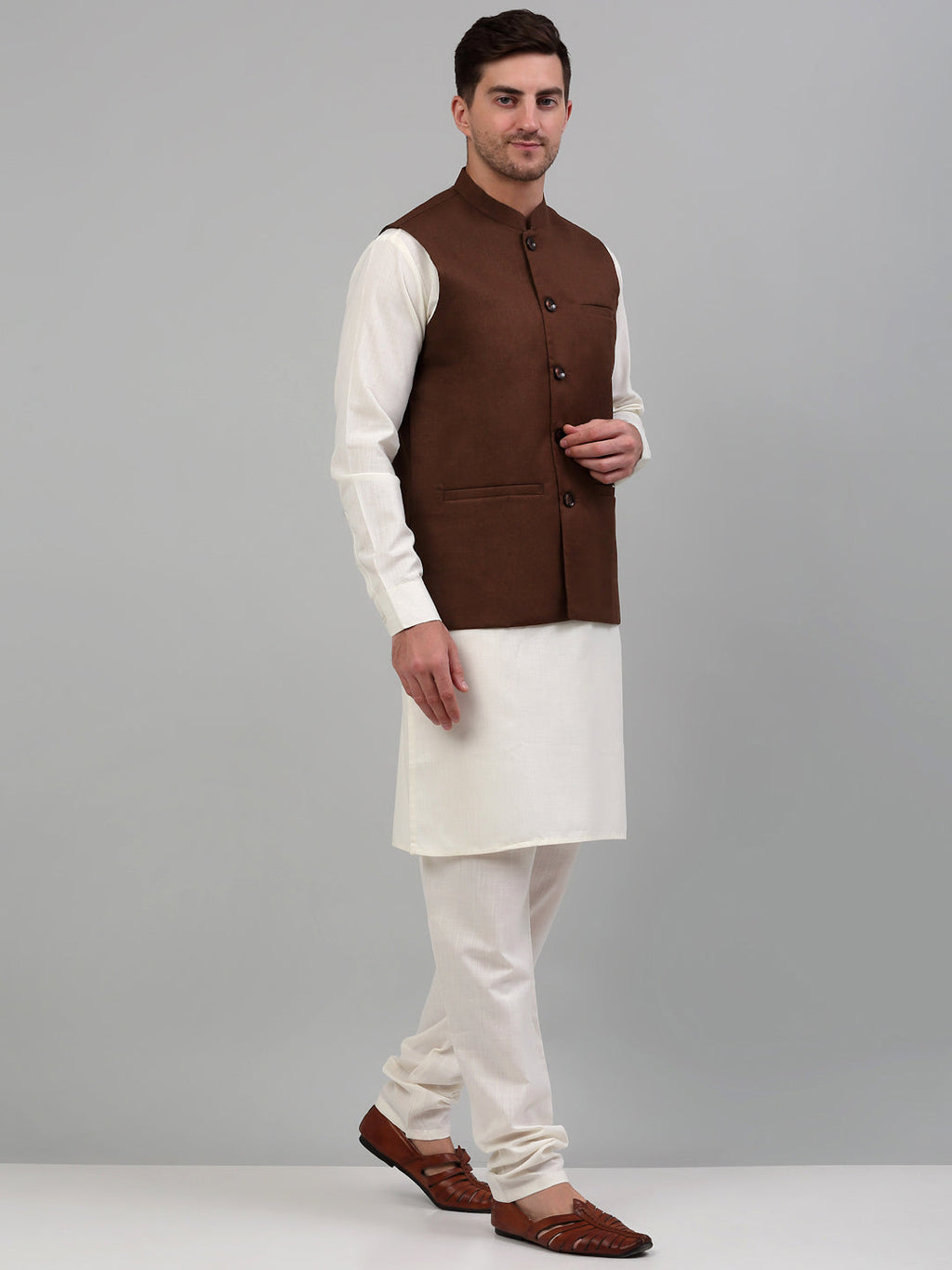 Jompers Men's Nehru Jacket with White Kurta Pyjama | Grocsy
