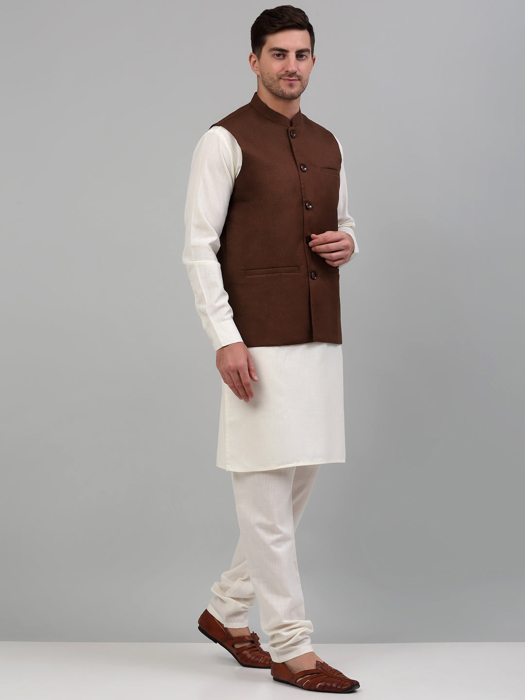 Jompers Men's Nehru Jacket with White Kurta Pyjama | Grocsy