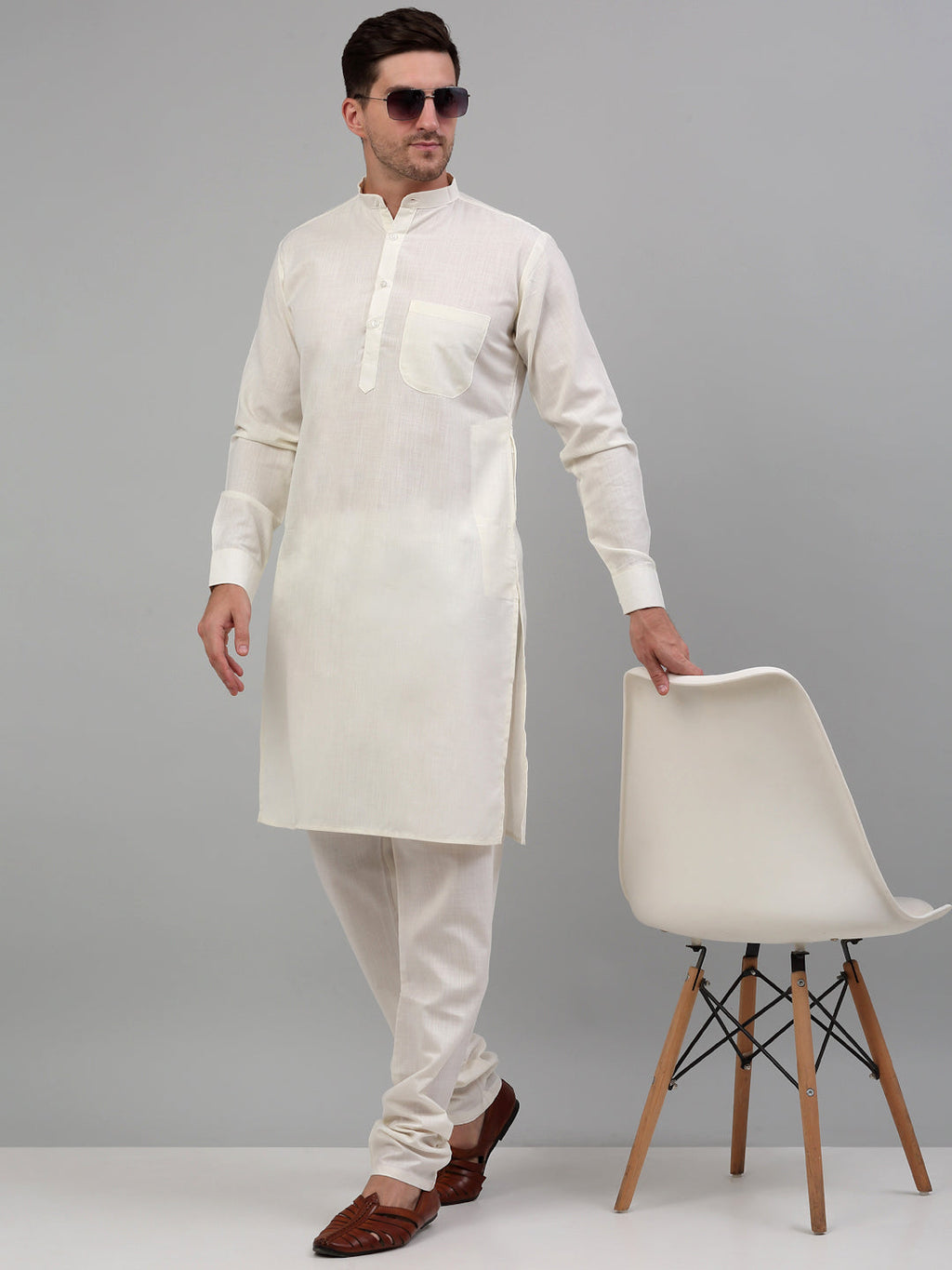 Jompers Men's Nehru Jacket with White Kurta Pyjama | Grocsy