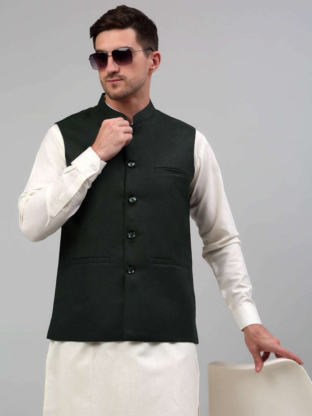 Jompers Men's Nehru Jacket with White Kurta Pyjama | Grocsy