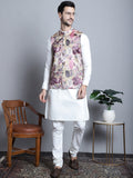 Jompers Men's Digital Print and Zari Work Nehru Jacket With Kurta Pyjama Set - Purple | Grocsy