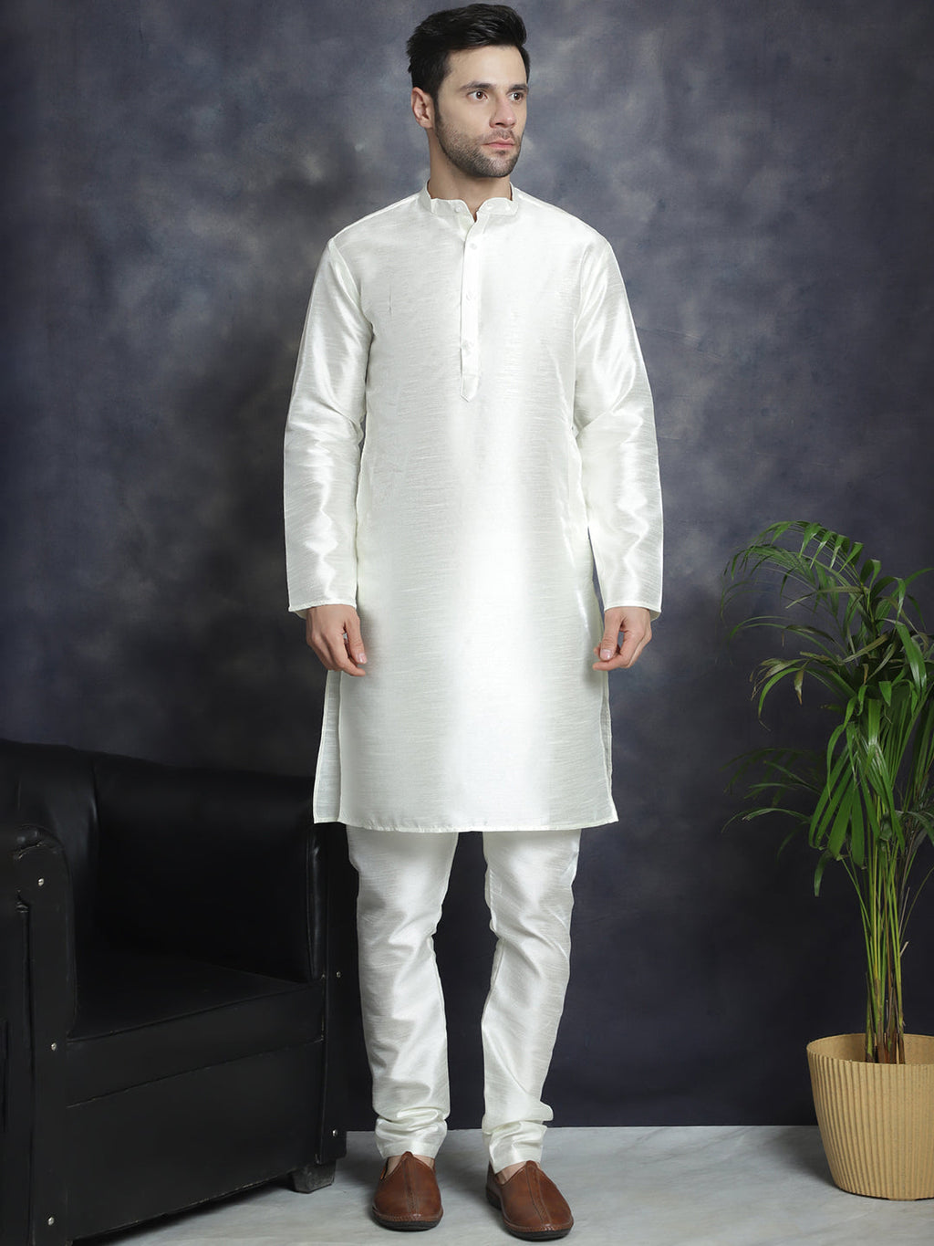 Jompers Men's Embroidred Nehru Jacket With Solid Kurta Pyjama - Mehndi | Grocsy