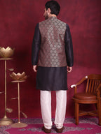 Jompers Men's Woven Design Nehru Jacket With Kurta Pyjama Set - Maroon | Grocsy