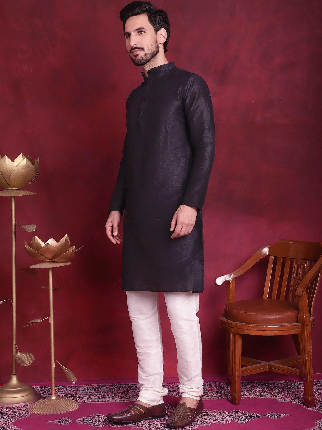 Jompers Men's Woven Design Nehru Jacket With Kurta Pyjama Set - Maroon | Grocsy