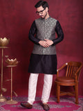 Jompers Men's Woven Design Nehru Jacket With Kurta Pyjama Set - Silver | Grocsy