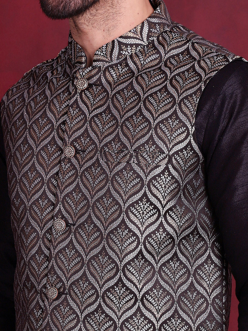 Jompers Men's Woven Design Nehru Jacket With Kurta Pyjama Set - Silver | Grocsy