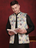 Jompers Men's Green Floral Printed Nehru Jacket With Kurta Pyjama Set | Grocsy