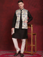 Jompers Men's Green Floral Printed Nehru Jacket With Kurta Pyjama Set | Grocsy
