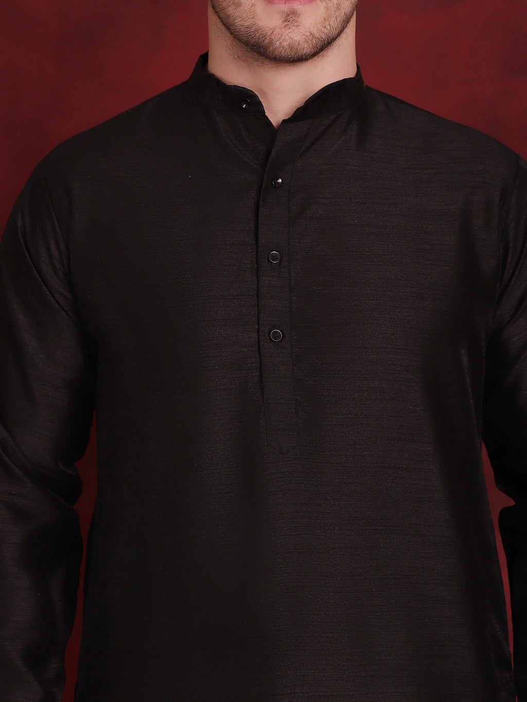 Jompers Men's Black Woven Design Nehru Jacket With Kurta Pyjama Set | Grocsy