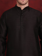 Jompers Men's Black Woven Design Nehru Jacket With Kurta Pyjama Set | Grocsy