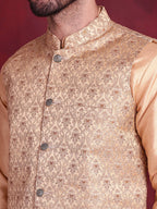 Jompers Men's Woven Design Nehru Jacket With Kurta Pyjama Set - Cream | Grocsy