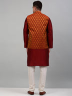 Jompers Men's Woven Design Nehru Jacket and Kurta Pyjama Set - Maroon | Grocsy