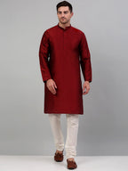 Jompers Men's Woven Design Nehru Jacket and Kurta Pyjama Set - Maroon | Grocsy
