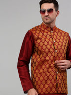 Jompers Men's Woven Design Nehru Jacket and Kurta Pyjama Set - Maroon | Grocsy