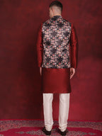 Jompers Men's Black Floral Printed Nehru Jacket With Kurta Pyjama Set | Grocsy