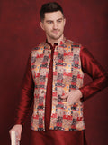Jompers Men's Multi Printed Nehru Jacket With Kurta Pyjama Set | Grocsy