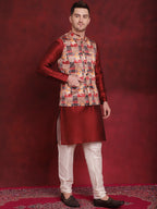 Jompers Men's Multi Printed Nehru Jacket With Kurta Pyjama Set | Grocsy