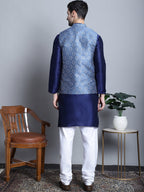 Jompers Men's Printed Nehru Jacket With Kurta Pyjama Set - Blue | Grocsy