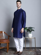 Jompers Men's Printed Nehru Jacket With Kurta Pyjama Set - Blue | Grocsy