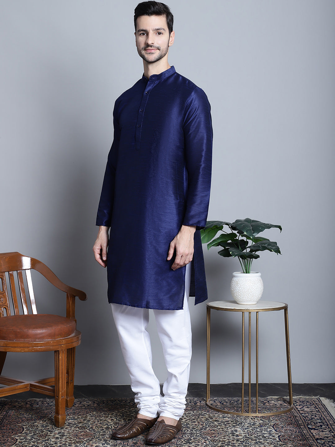 Jompers Men's Printed Nehru Jacket With Kurta Pyjama Set - Blue | Grocsy