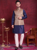 Jompers Men's Woven Design Nehru Jacket With Kurta Pyjama Set - Brown | Grocsy