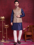 Jompers Men's Woven Design Nehru Jacket With Kurta Pyjama Set - Brown | Grocsy