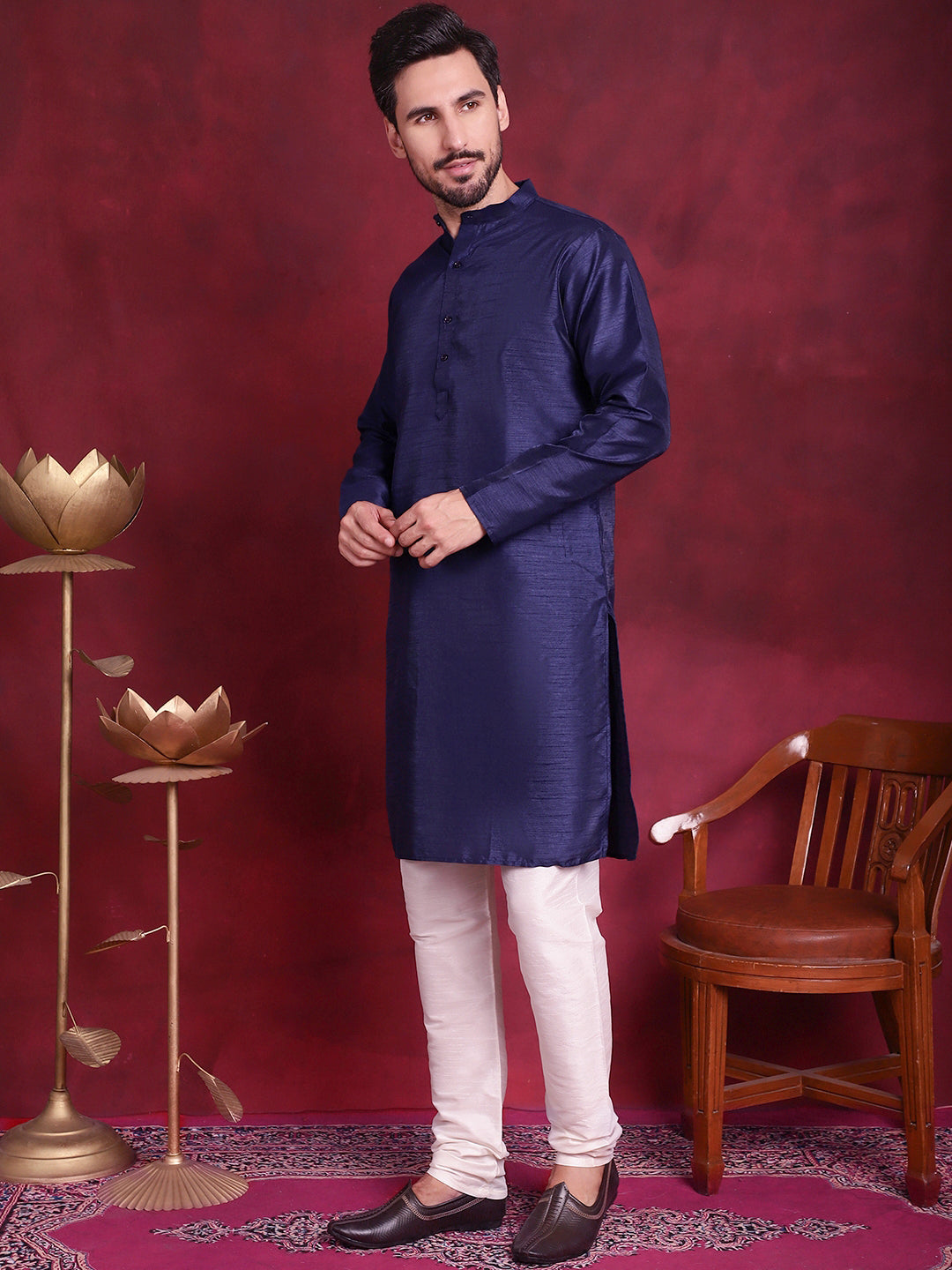 Jompers Men's Woven Design Nehru Jacket With Kurta Pyjama Set - Brown | Grocsy