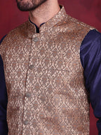 Jompers Men's Woven Design Nehru Jacket With Kurta Pyjama Set - Brown | Grocsy